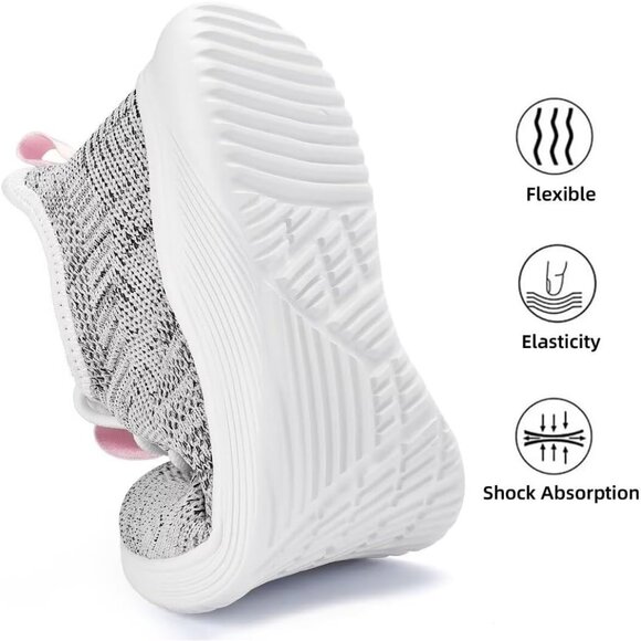 Women's Ash White Non Slip Casual Running Lightweight Mesh Fashion Sneakers - Picture 4 of 6